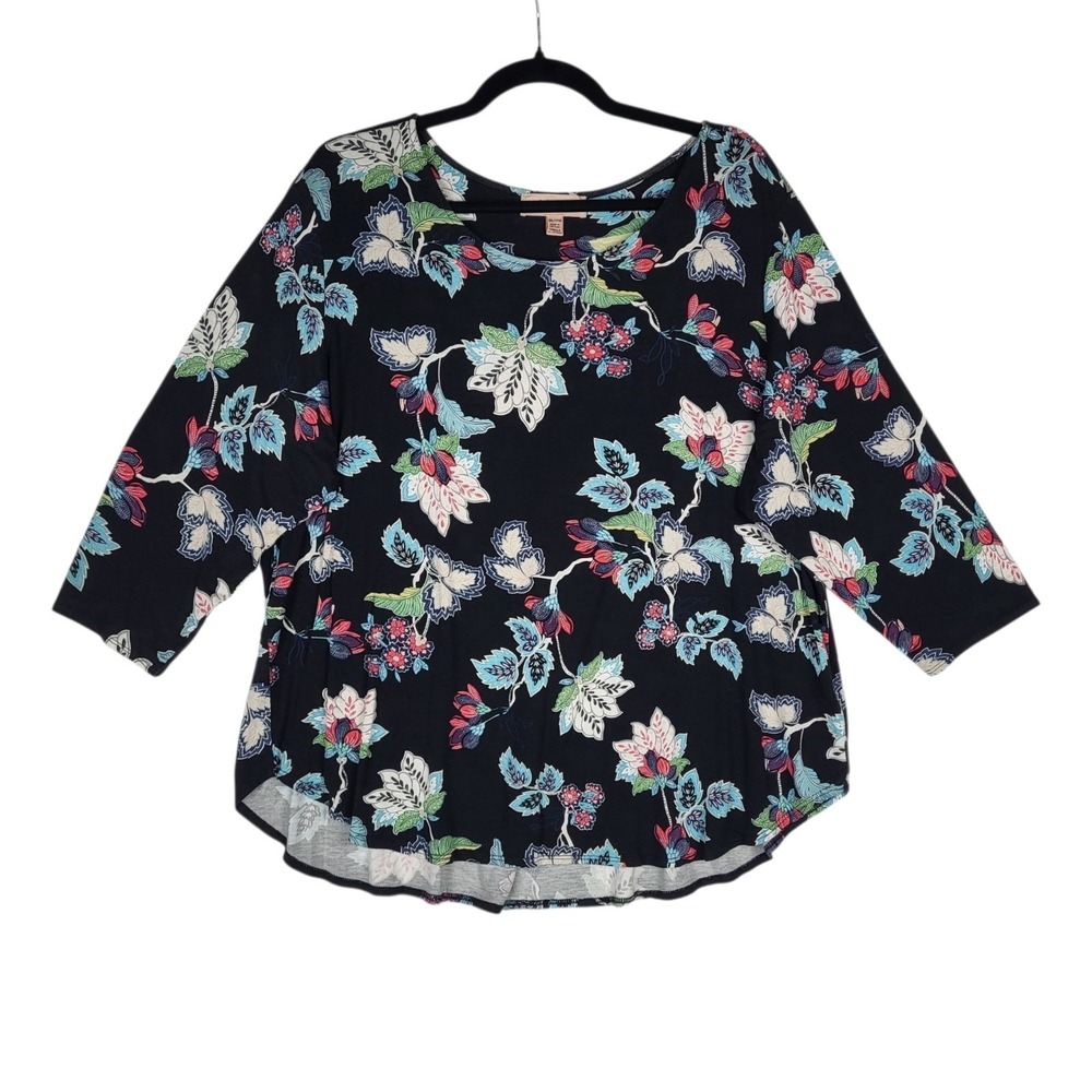 Philosophy Floral Top Women's Plus Size 2X Dark Floral Boho Peasant Soft Stretch - Picture 1 of 8